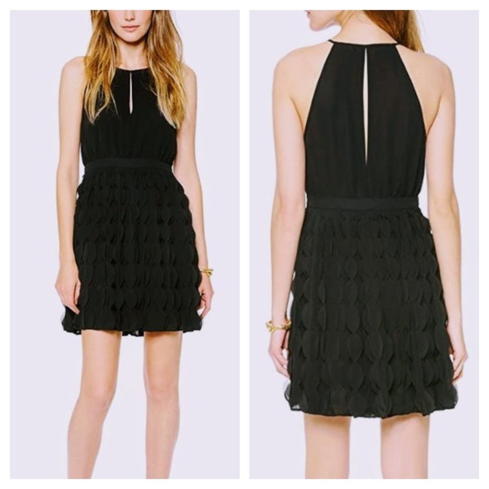 Diane Von Furstenberg DVF Gia Black Ruffle Skirt Halter Cocktail Dress Size 10